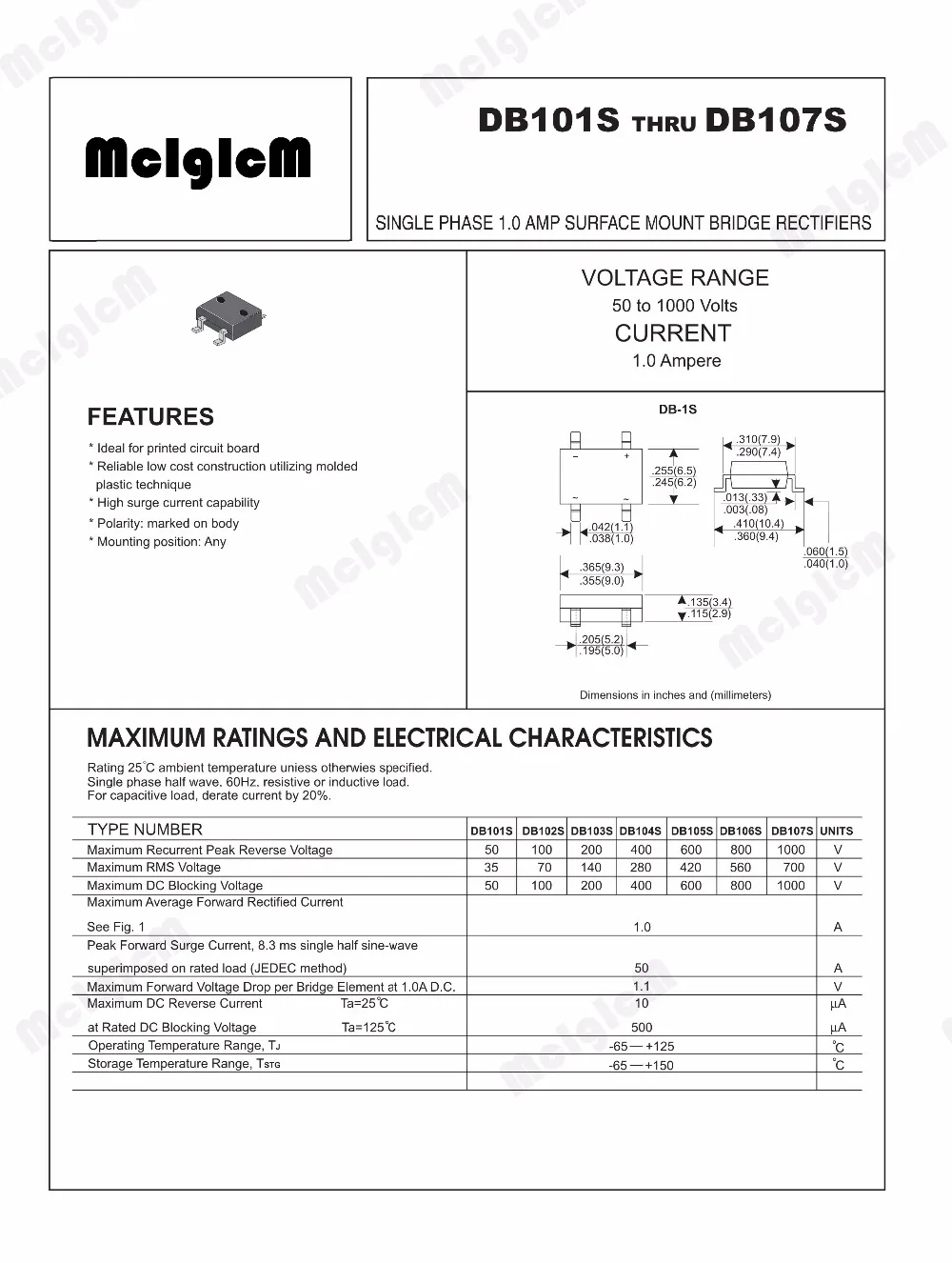 MCIGICM 20 шт. SMD DB107 DB107S 1A 1000 В однофазный диодный выпрямитель мост|rectifier bridge|rectifier diode