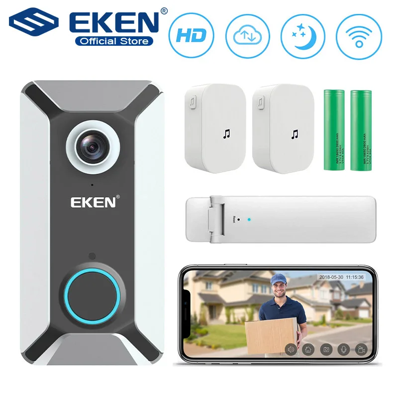 

EKEN V6 wifi Doorbell Smart Wireless 720P video camera Cloud storage door bell cam waterproof home security house bell Silver