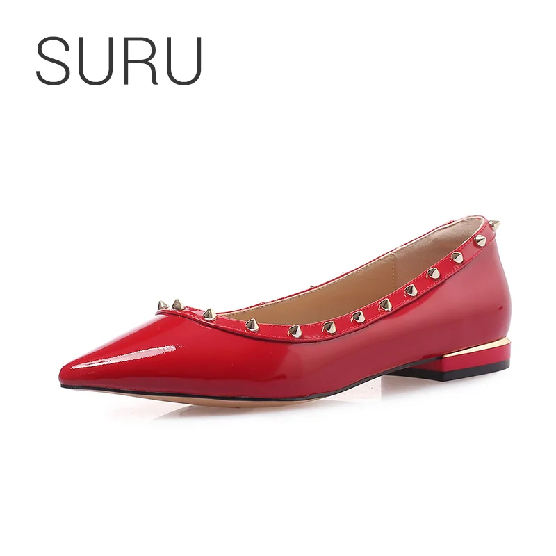 

SURU Ladies Leather Rivets Ballet Shoes For Women Ballerian Shoes Big Size 41 42 43 40