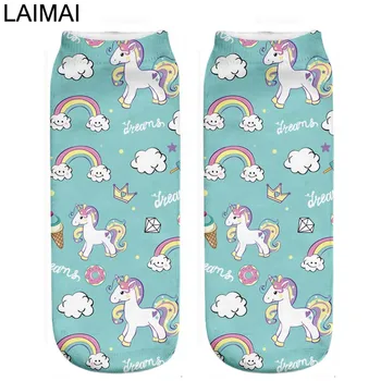 

RUNNING CHICK dream rainbows unicorn two-sides print women 30cm length socks family outfit wholesale