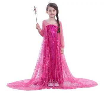 

Girls Pretty Dress The Frozen Elsa Princess Dresses Long Sleeves Christmas Evening Girl Party Costume mesh dress 2-12Y