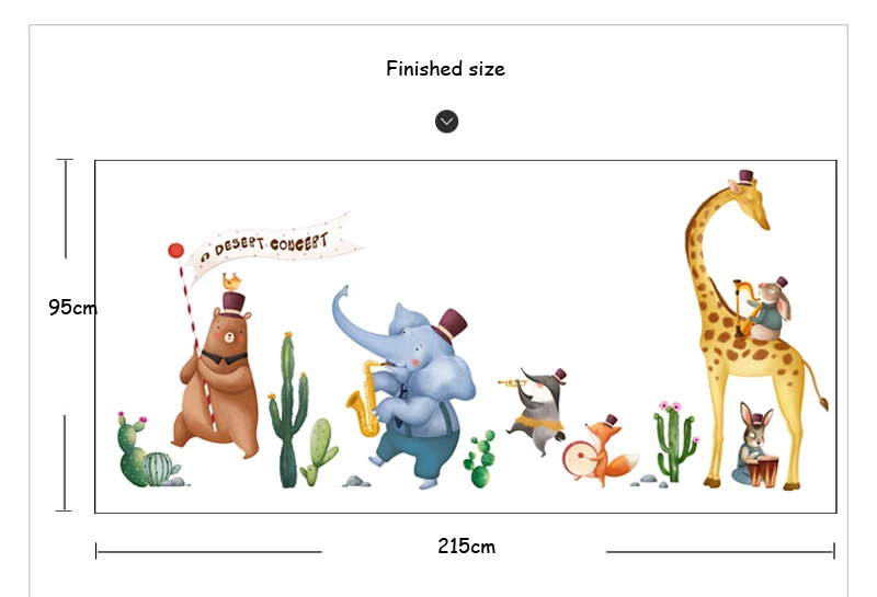 Большая наклейка на стену с изображением слона, жирафа, медведя, животных, друзей для детской комнаты, детского сада, милые настенные Стикеры с животными