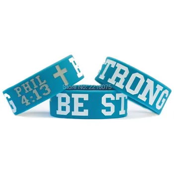 

300pcs One Inch Be Strong Philippians Phil 4:13 Cross Religious wristband silicone bracelets free shipping by DHL express