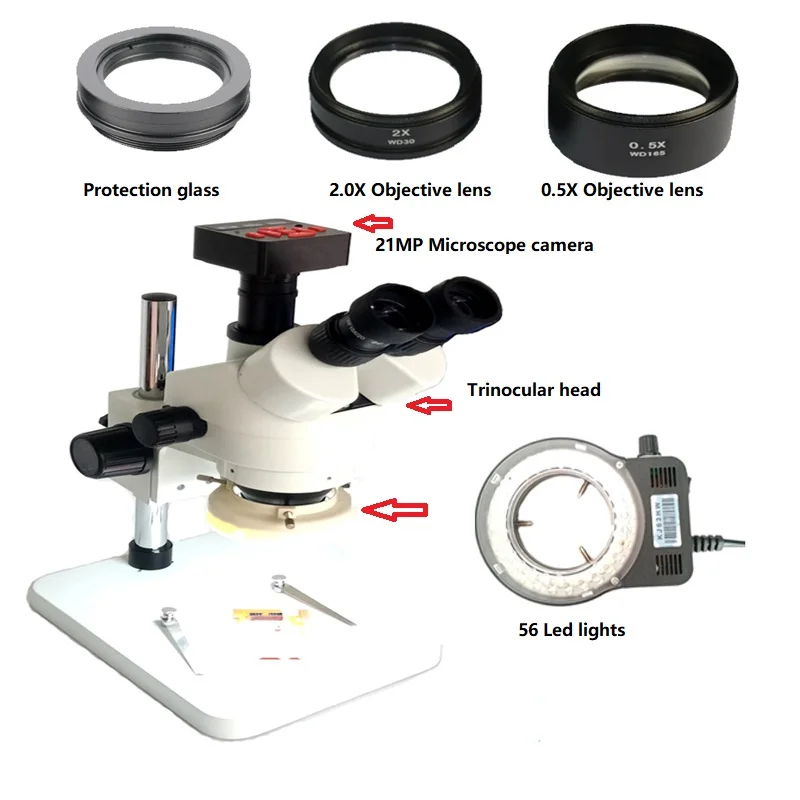 

3.5X 7X 45X 90X Simul Focal Electronic industrial Trinocular stereo microscope +21MP HD1080P HDMI USB video microscope camera