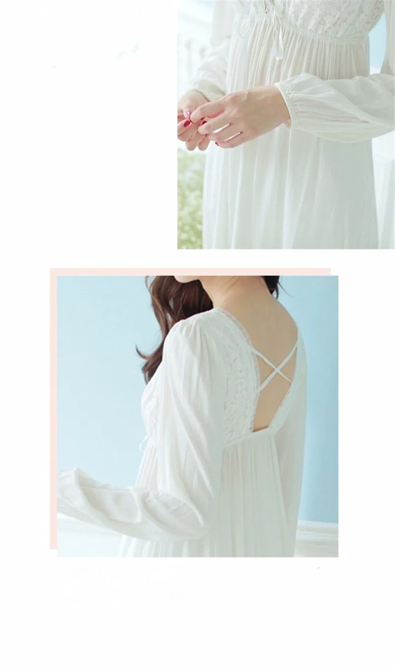 Осенние винтажные ночные рубашки с v-образным вырезом, женские платья принцессы, белая пикантная кружевная Пижама, домашнее платье, удобная длинная ночная рубашка# HH13
