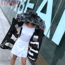 2017 natural fur coat fashion Jacket mink liner raccoon Silver Fox collar Female winter warm Park Overcoat Disassemble black