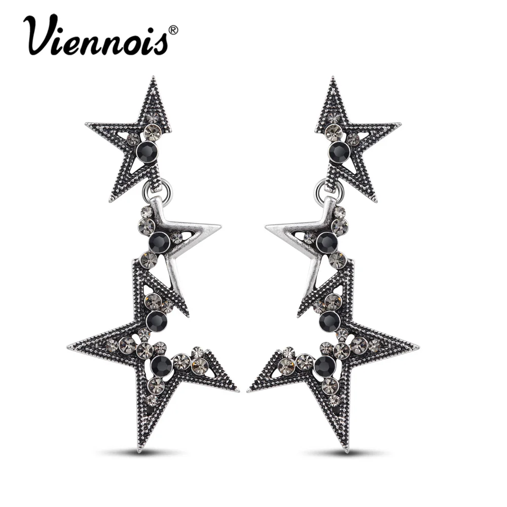 Viennois Vintage Silver Star Drop Earrings For Women Abstract Rhinestone Geometric Long Dangle Fashion Jewelry 2019