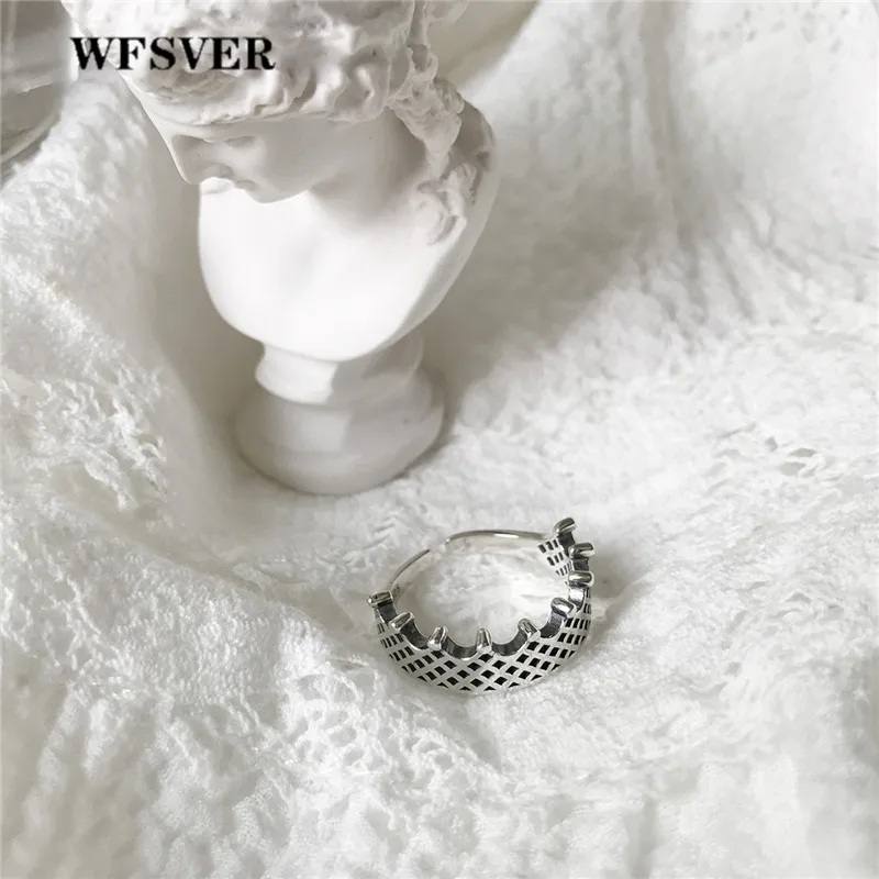 

WFSVER 925 sterling silver ring for women trendy hollow mesh crown personality rings opening adjustable fine jewelry gift