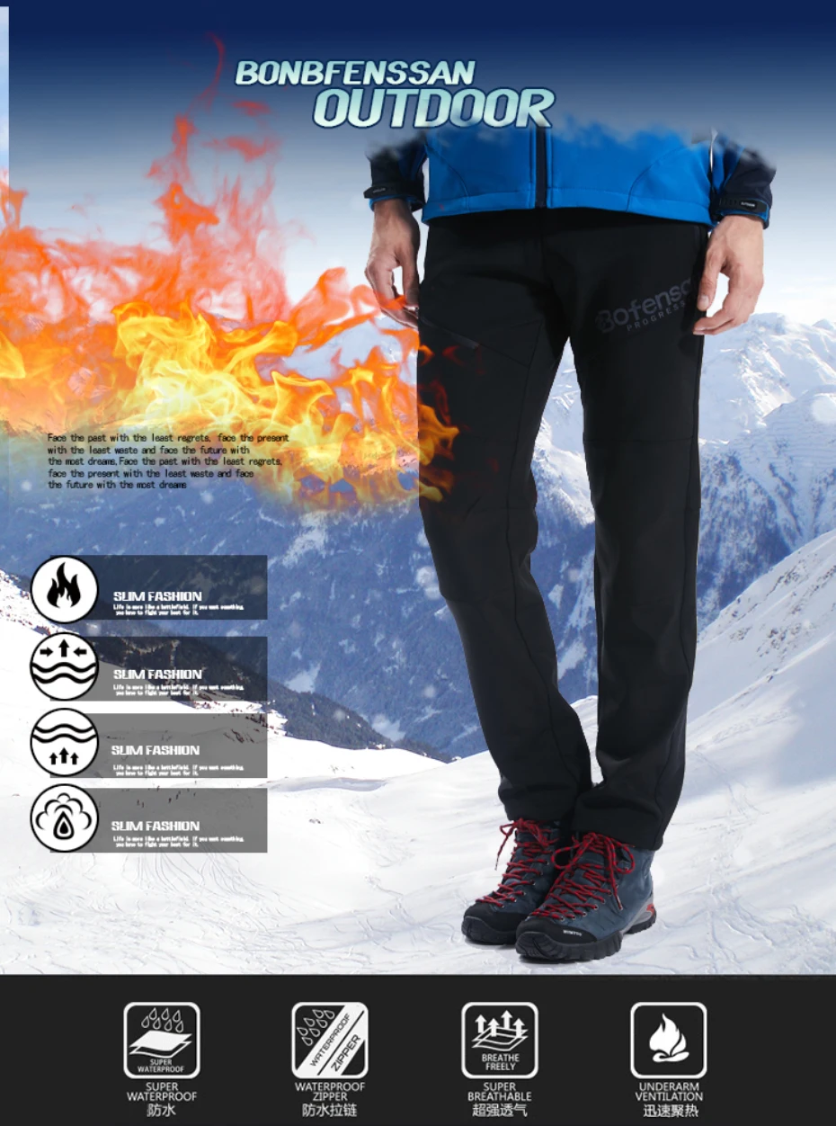 Quente ao ar Femininas à Prova Calças de Trekking Novo Inverno Livre Calças Dwaterproof Água Quente Velo Caminhadas Escalada Acampamento Esporte Softshell 1828b 8 Calças de caminhadas