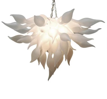 

White Murano LED Chandelier, Blown Glass Art Dale Sculpture