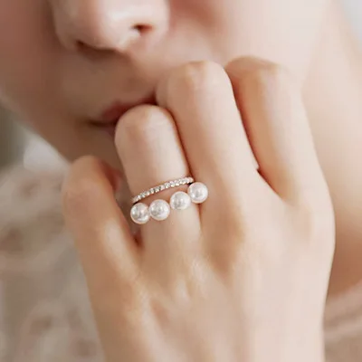 double layer elegant simulated pearl Rings For Women gold-color new fashion whol double layer elegant simulated pearl Rings For Women gold-color new fashion whol