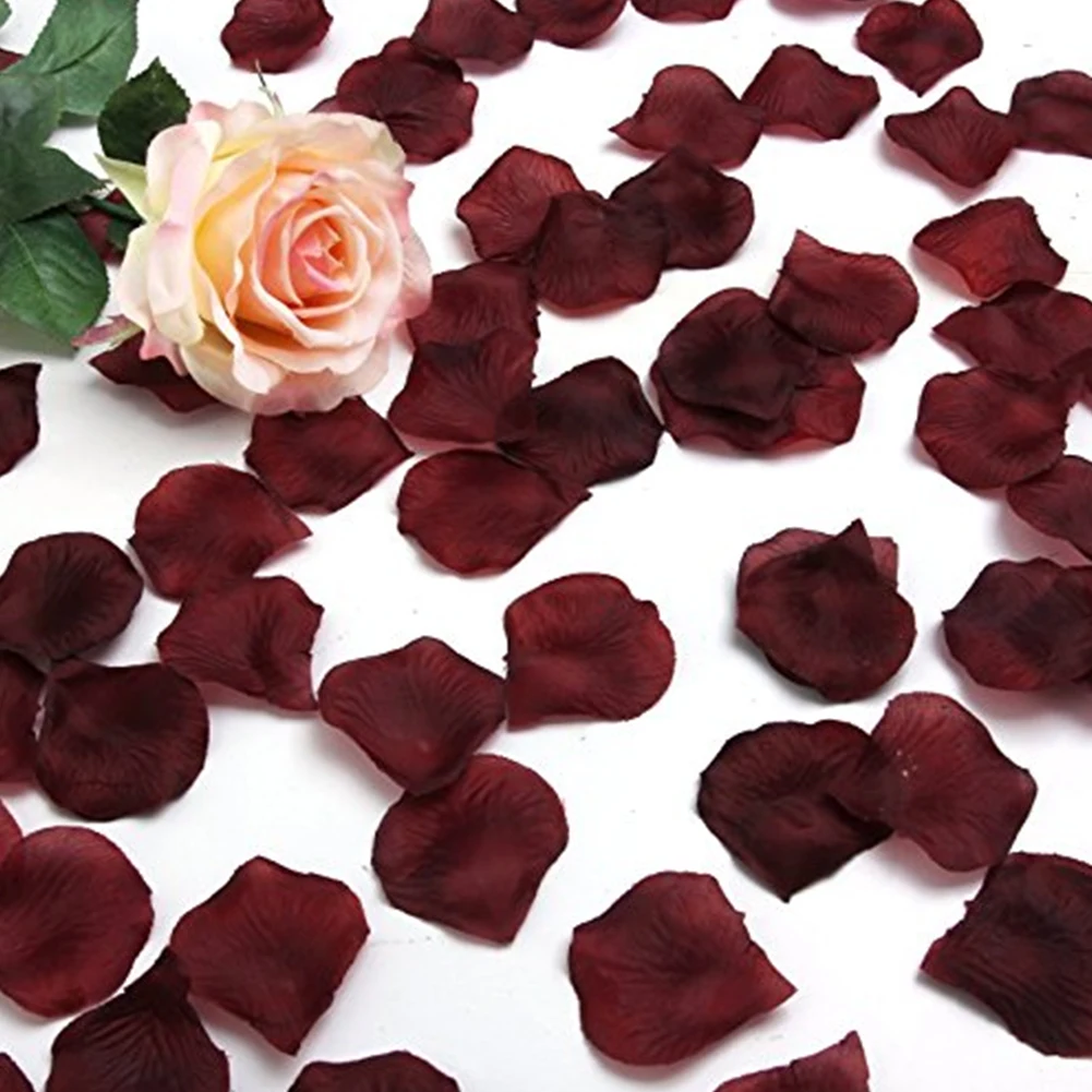 10 шт. в упаковке(1000 шт.), настоящие искусственные лепестки роз, многоразовые шелковые лепестки из ткани для свадьбы, домашнего декора, цвета красного вина