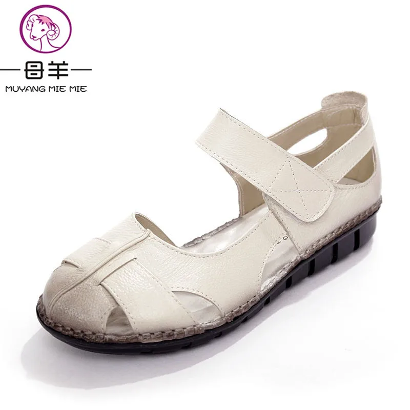 

MUYANG MIE MIE Women Sandals Female Genuine Leather Shoes Woman Casual Flat Sandals Fashion Comfortable Summer Women Shoes