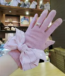 Новый корейский сенсорный экран Перчатки девушки цветка шерсть с бантом теплые вязаные женские весна зима Перчатки толстый серый розовый