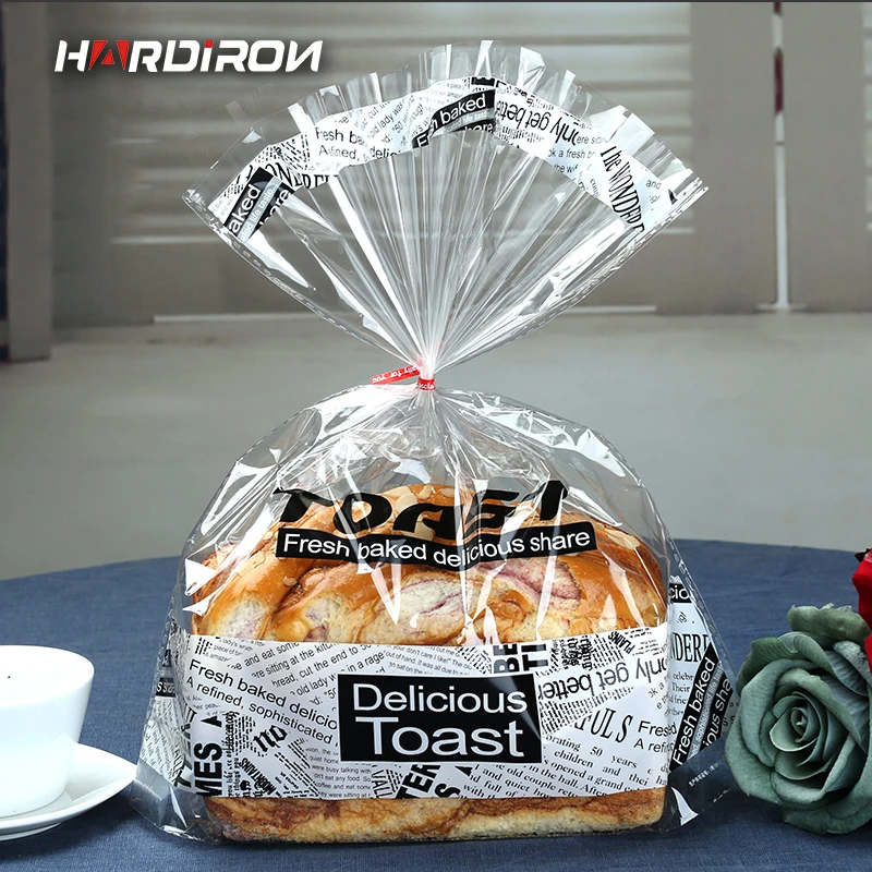 HARDIRON 100pcs Transparent Toast Bag Food Packaging Bag Black and White Letter Bread Packet ...