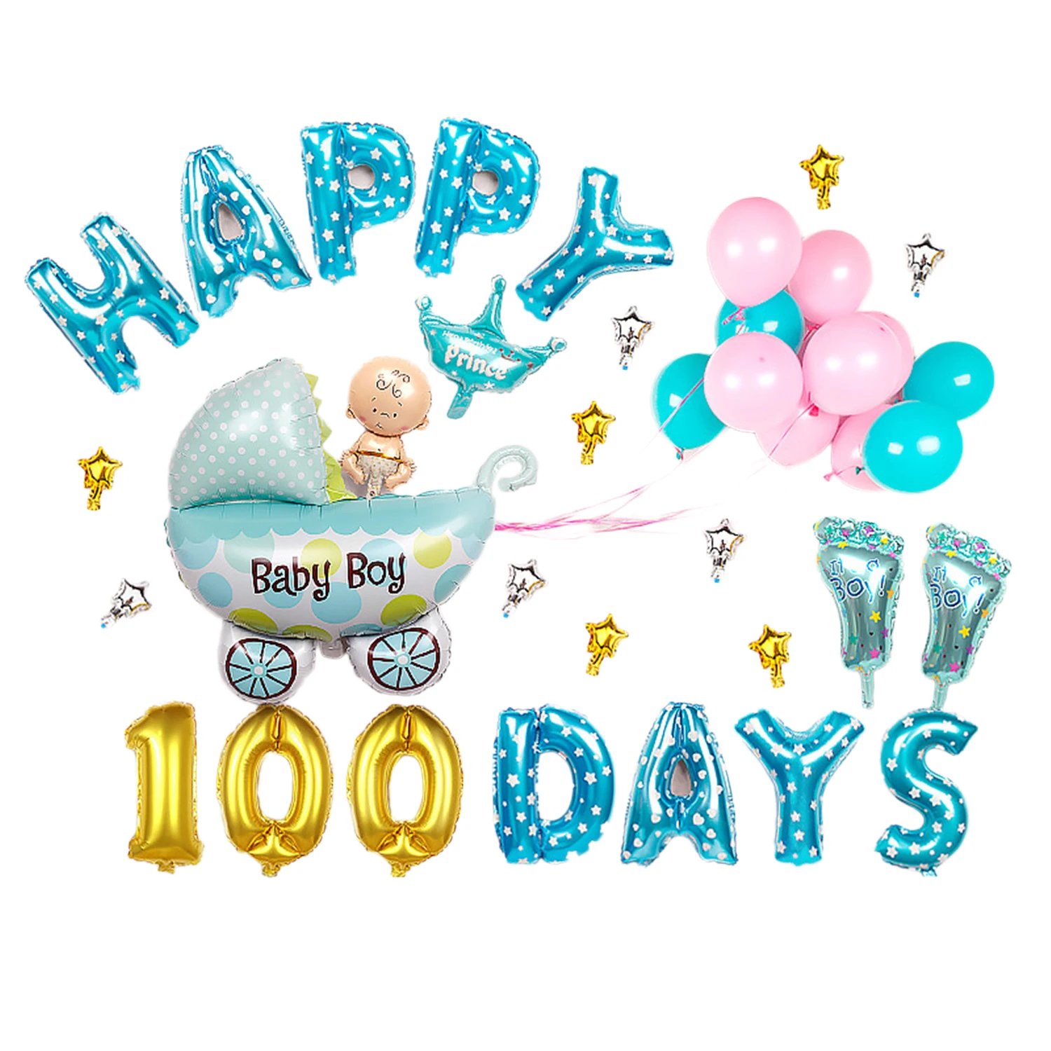 Foil Balloon Set Baby Boy/ Girl Happy 100 Days Decorative