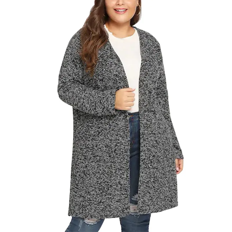 

Drop shipping OEAK 2019 New Autumn and Winter Women Plus size Solid Open Front Cardigan Loose Outfit Sweater