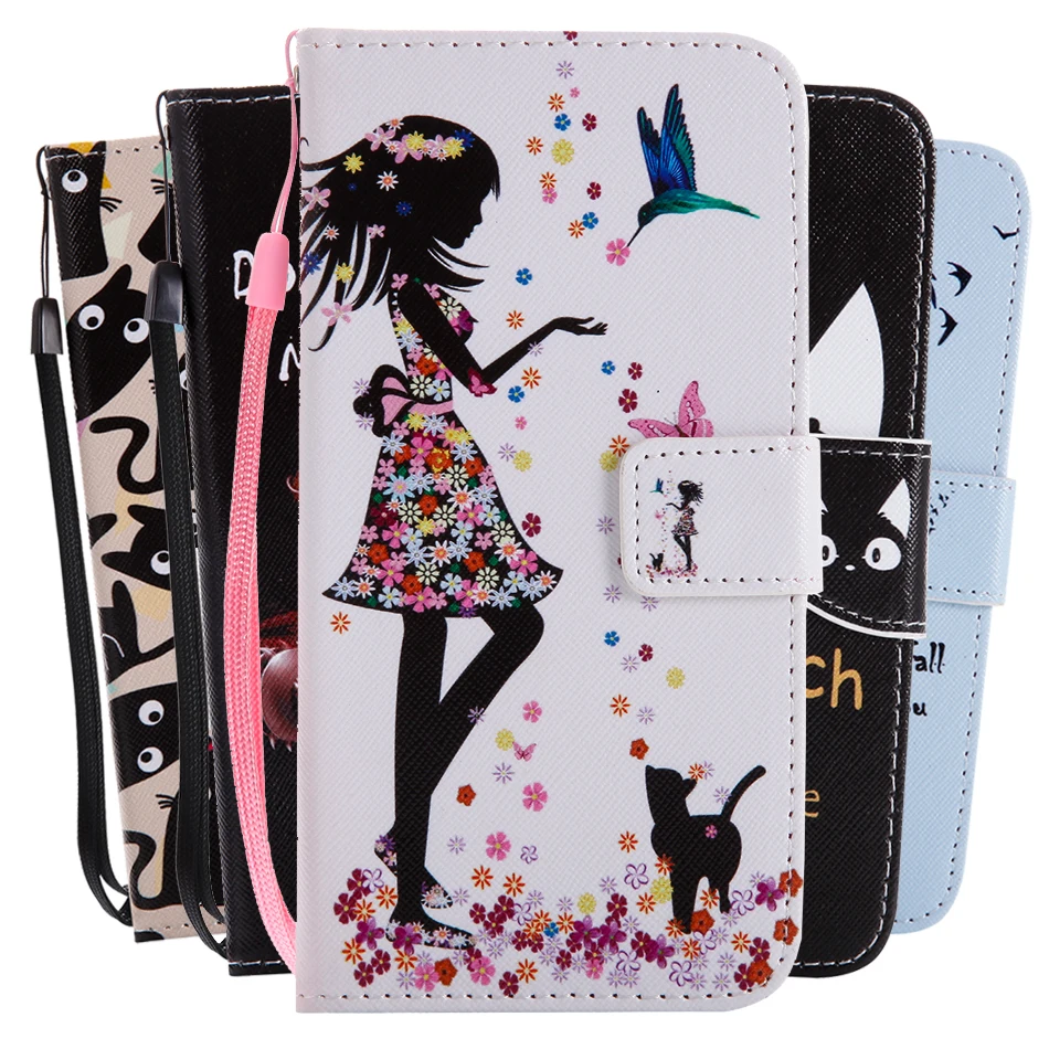 

2019 New for One Plus 6 5 Case cartoon Girl magnet stand card holder hand Rope 1+5 1+6 Fold Flip Wallet Smart phone casing