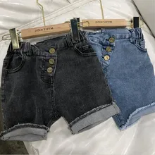 Джинсовые шорты для детей от 2 до 7 лет г. летние детские хлопковые однотонные черные/синие однобортные джинсовые короткие штаны шорты для малышей