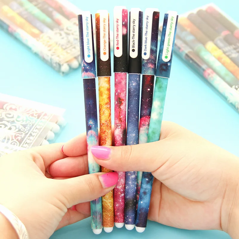 6 Pcs set Color Gel Pen 6 style Starry Pattern Cute Kitty Hero Roller Ball Pens