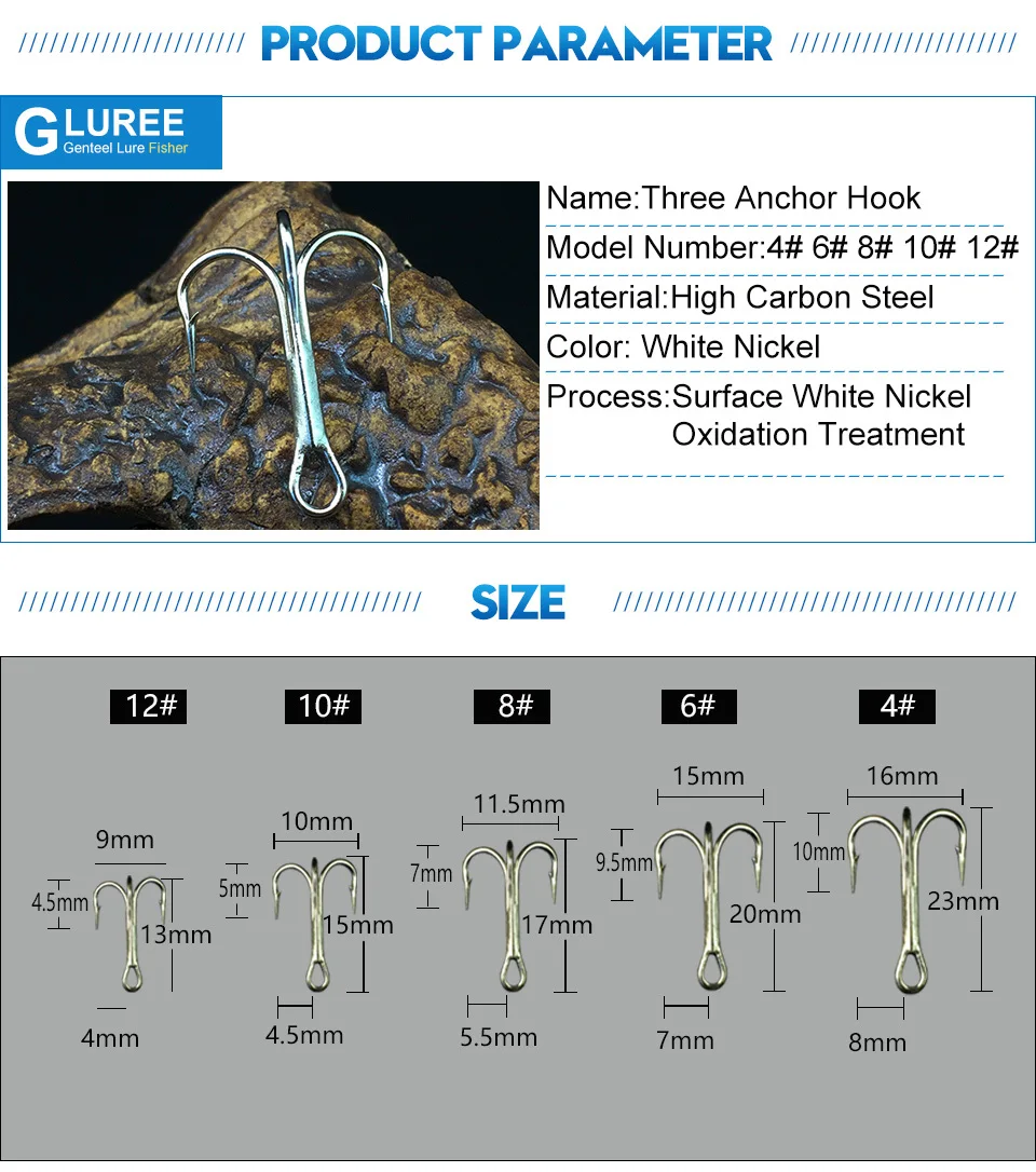 GLUREE-20PcsLot-4#-6#-8#-10#-12#-Triple-Hook-High-Carbon-Steel-Fishing-Hook-White-Nickel-Anchor-Hook-Carp-Fishing-Tackle_04