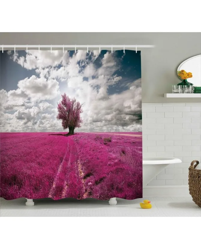 

Nature Shower Curtain Enchanted Oniric Meadow Print For BathroomWaterproof And Fabric Washable Set With Hooks