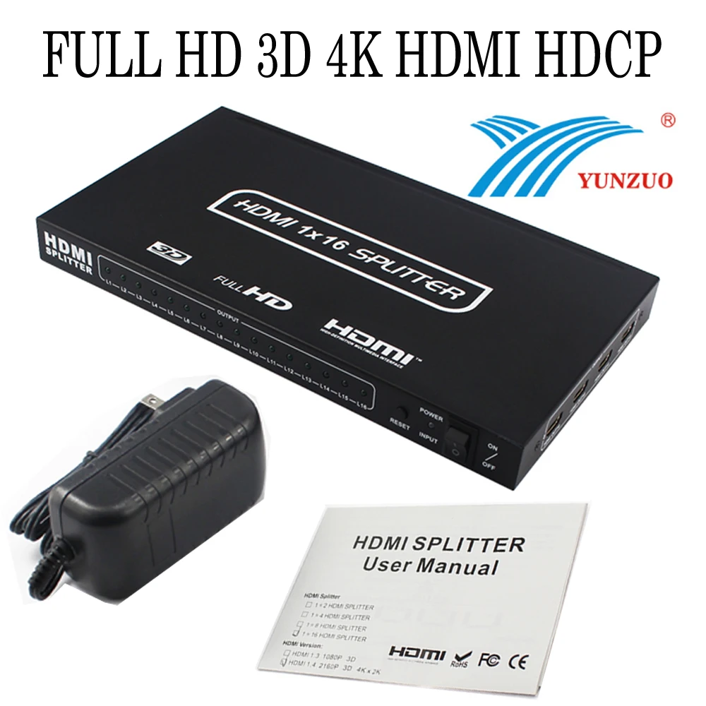 

Fully HDMI 1.4 Version 1X16 HDMI Splitter 1 input 16 output Port HDMI Switcher Switch Converter Box 4K2K 1080P Blu-ray Players