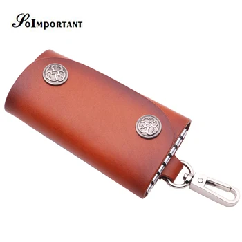 

Vintage Housekeeper Genuine Leather Women Key Wallets Female Key Holder Car Keys Case Cover Key Organizer Bags Keychain Pouch