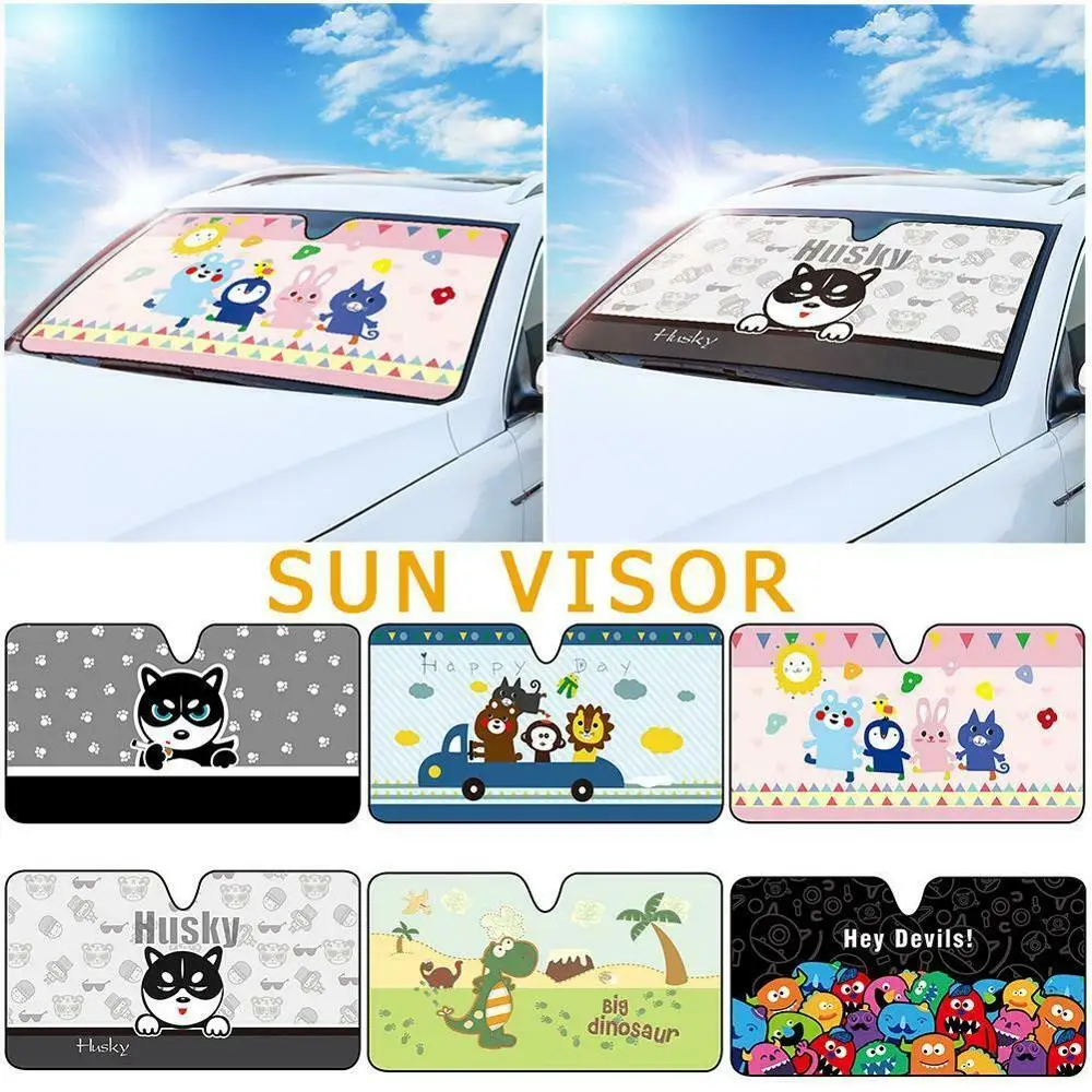 Cartoon Car Windshield Sun Shade Sun Visor Suction Cup Film Cover Front