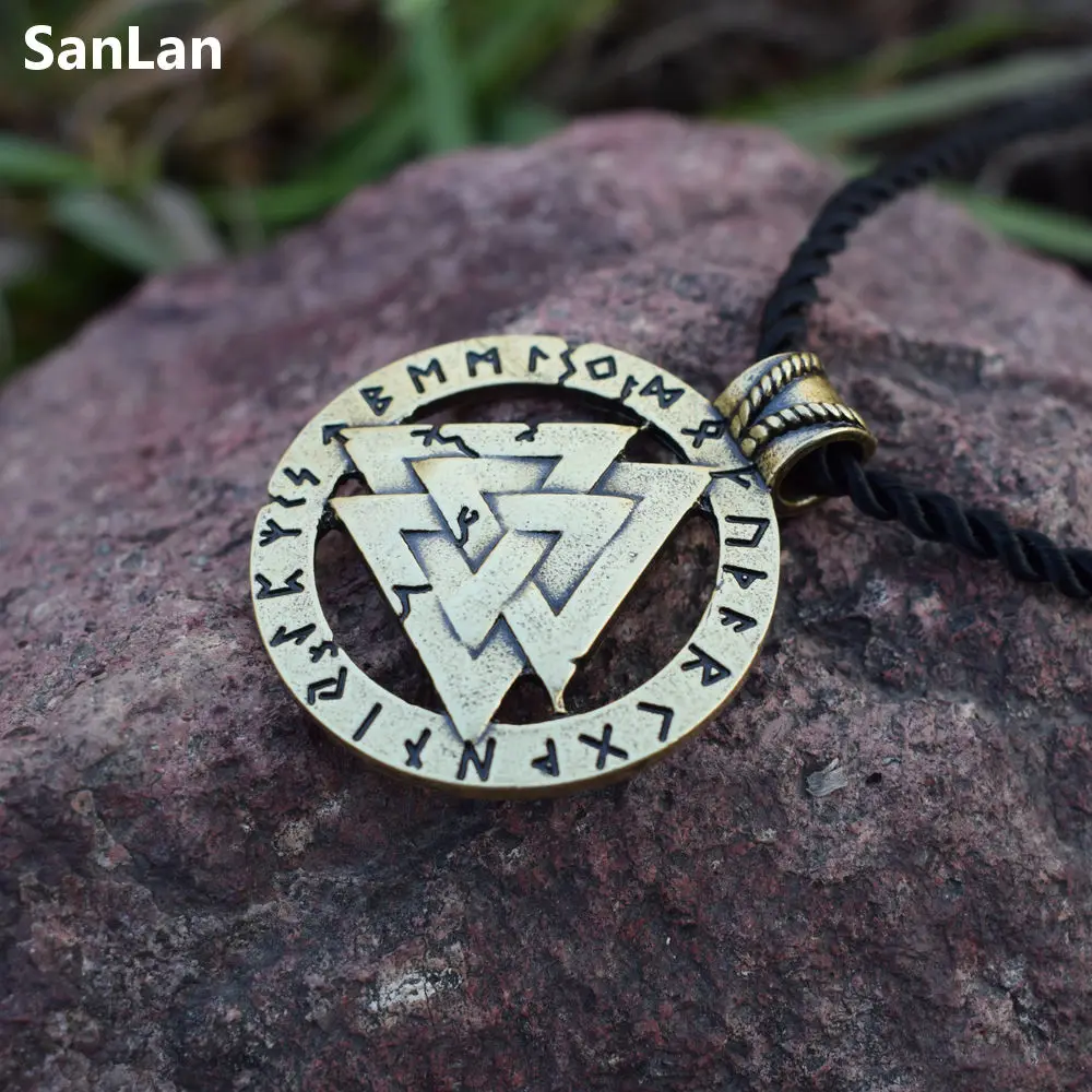 Viking кулон Valknut ожерелье винтажный рун символ Одина круг талисман мужской Чокеры SanLan ювелирные изделия 12 шт