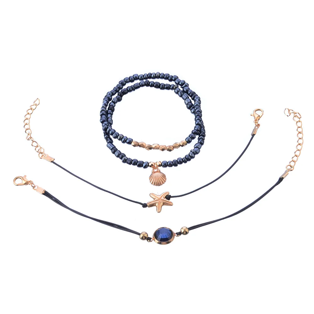 4 шт./компл. простая цепочка с черными бусинами браслет для женщин морская звезда