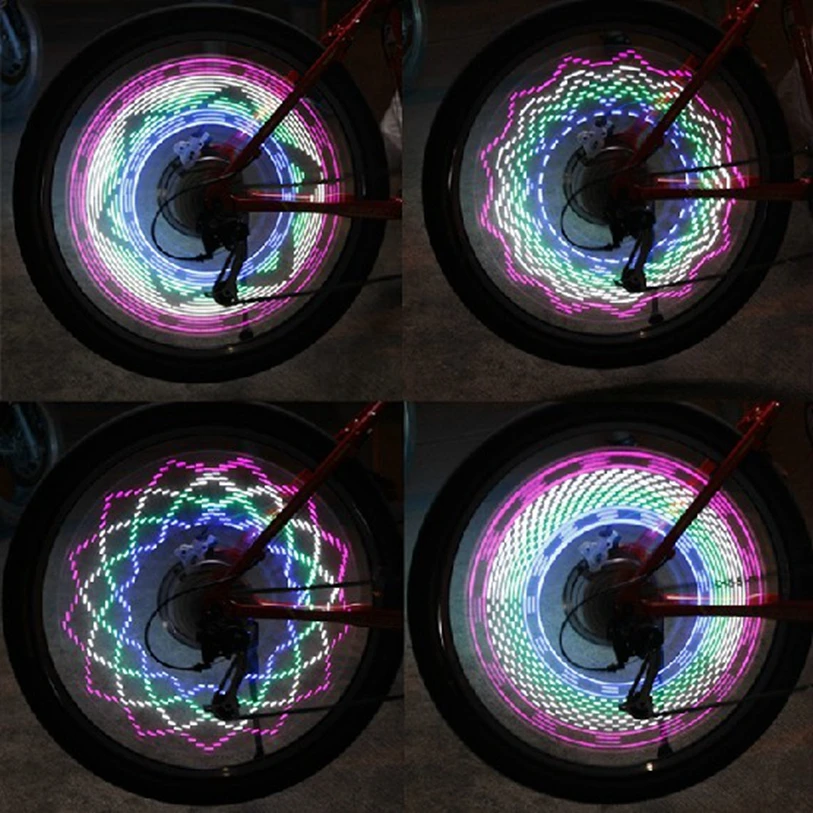 New Bike Bicycle Tire Valve 16 LED Flash Wheel Spoke Light 32 kinds Patterns