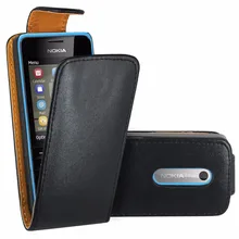 Черный кожаный чехол-книжка премиум класса для Nokia Asha 206/Nokia Asha 206 Dual Sim