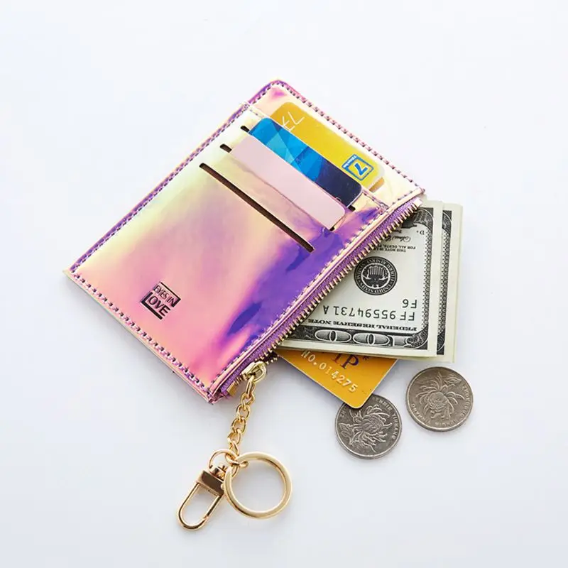 Card Holder with Key Chain Slim PU Leather Front Pocket Wallets for Women Girls -in Card & ID ...