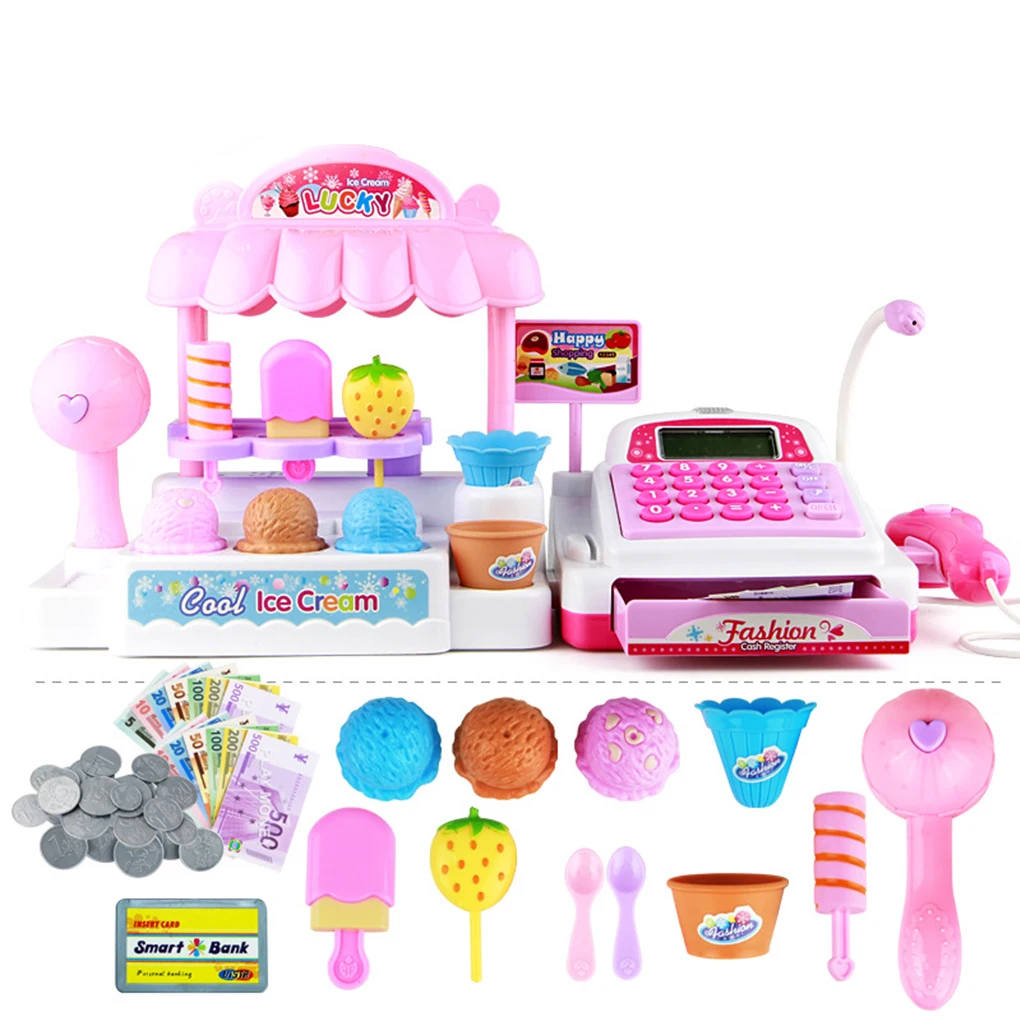 

Plastic Children Cash Register Kids Educational Toys Simulation Supermarket Ice Cream Shop Girl Toys Set