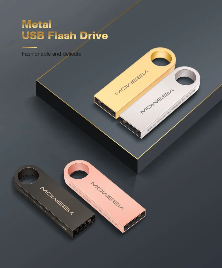 Moweek USB Flash 64 GB 32 GB 16 GB 8 GB 4 Гб Флеш накопитель 128 GB флешки Водонепроницаемый Металлический USB 2,0 Flash Drive cel usb stick для подарка