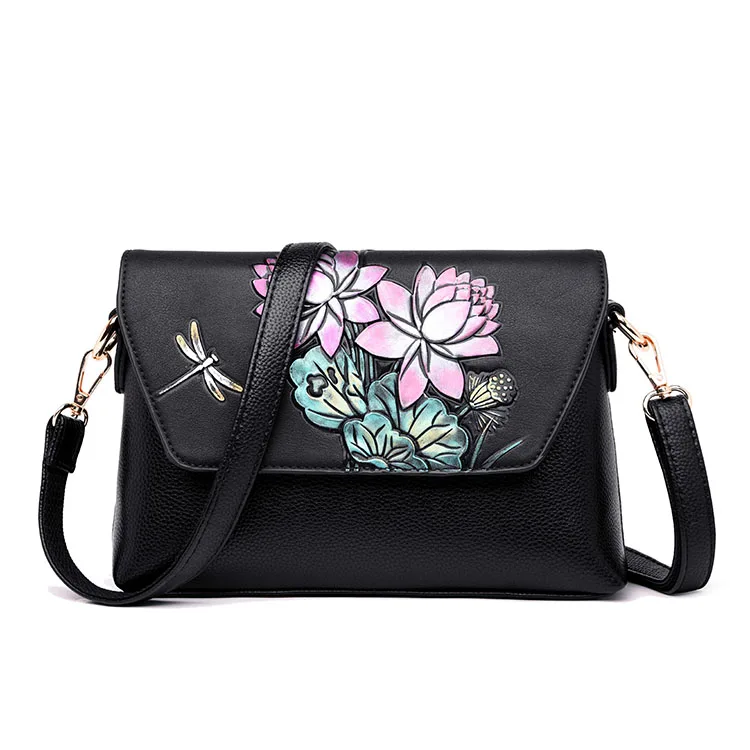 2018 новые черные красивые цветы лотоса нитки женские закрылки женские сумки через плечо женские сумки-мессенджеры Стрекоза брендовые
