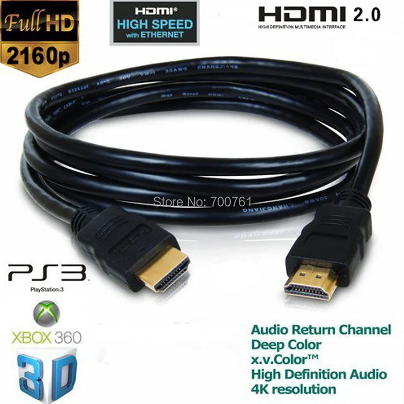 

2pcs/lot 3 M OD5.5MM 2160P HDMI to HDMI Cables HDMI 2.0 Cabo For HDTV PS 3 With 4K X 2K Gold Plated Free Shipping