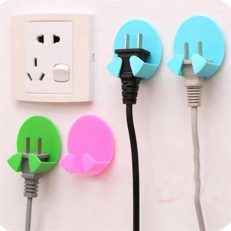 

4PCS Plastic Storage Rack Wall Storage Hook Rack For Power Socket Plug Hook 4PCS/BAG Home Wire Plugs Storage Adhesive Racks G-7