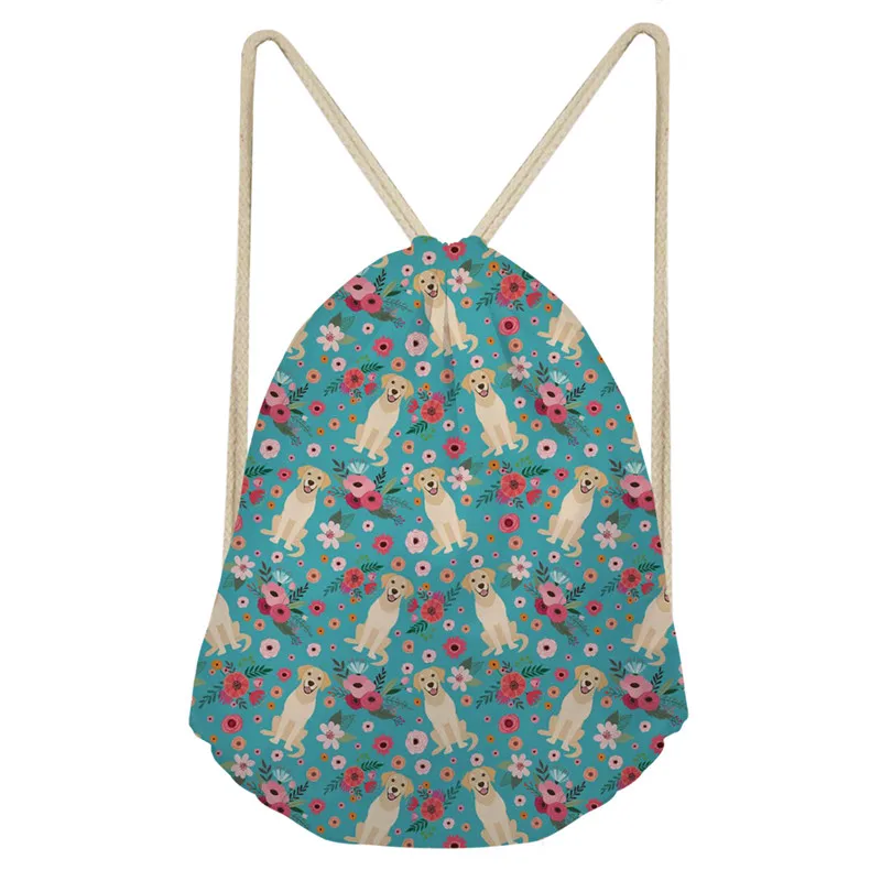 As Pictures ThiKin Лабрадор цветы собака школа Drawstring книга Сумка женская повседневная легкая ранец для девочек Drawstring сумки дети - Цвет: As Pictures