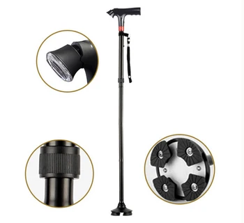 

Multifunctional elderly crutches Aluminum alloy four-foot alarm with telescopic elderly walking sticks Nordic walking stick