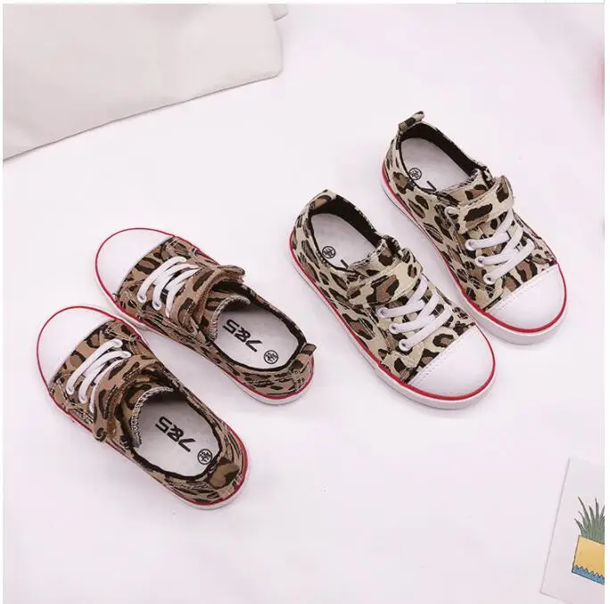 

2019 new children's canvas shoes leopard print fashion students casual boys and girls shoes RT 101