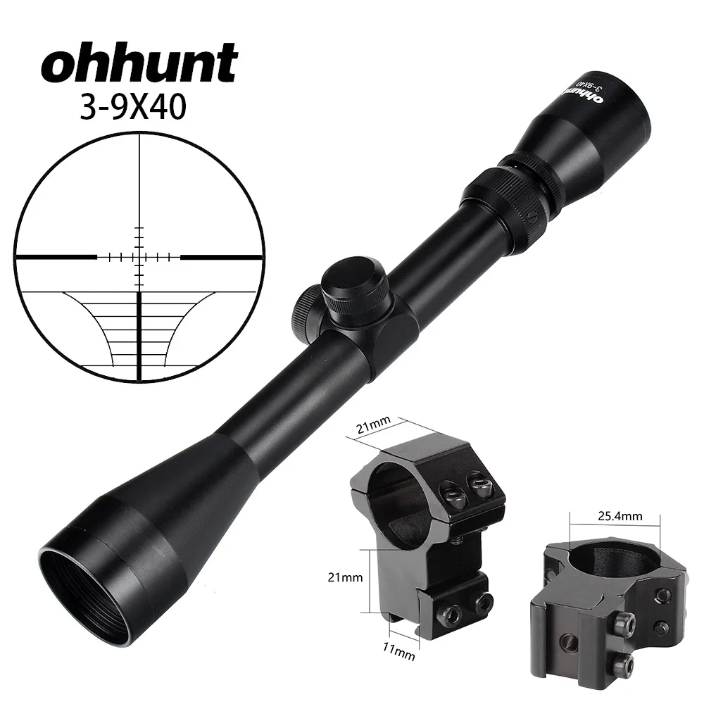 Ohhunt 3-9X40 охотничий Оптический Прицел дальномер Сетка арбалет или Mil точка прицел для. 177. 22 калибра пневматические пистолеты - Цвет: with Dovetail Rings