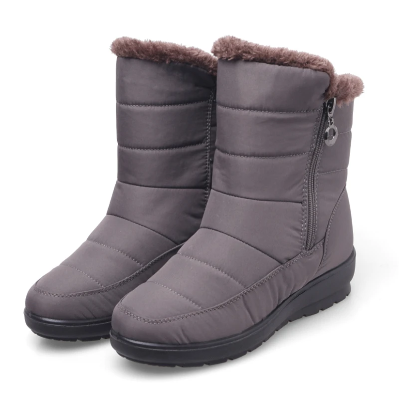 ZIMNAFR; теплые ботинки модных брендов; женские ботинки из водонепроницаемого материала; antisikd ботильоны; теплые женские зимние ботинки размера плюс; большие размеры 35-42 - Цвет: 17009GRAY