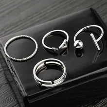 Простое серебряное обручальное кольцо из нержавеющей стали, наборы для женщин, геометрические кольца на кастет, регулируемые ювелирные изделия