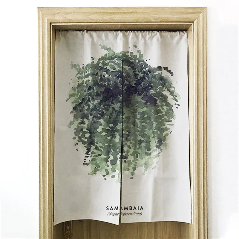 

Japan Style Curtain Green Plant Kitchen Restaurant Decor Half-curtain Window Short Linen Door Curtains Cafe Series