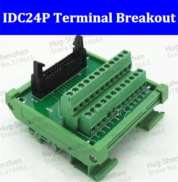 

IDC24P IDC 24 Pin Male Connector to 24P Terminal Block Breakout Board Adapter PLC Relay Terminals DIN Rail Mounting--1pcs/lot