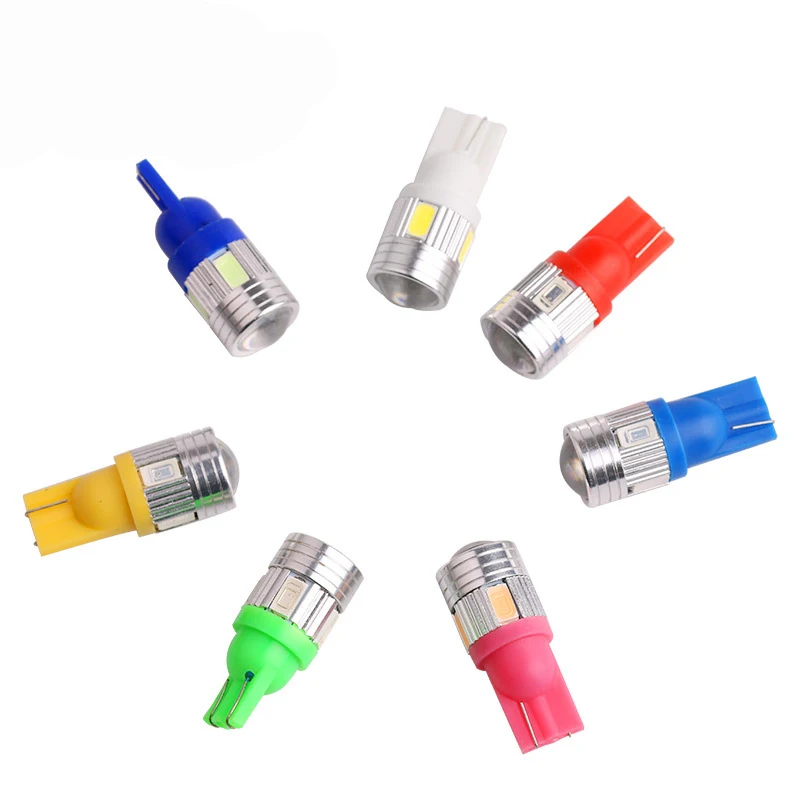 2x 2018 New update 4 colors T10 LED Auto Car Light Bulb 5730 SMD 6 LED W5W 12V Interior Parking Projector Lens Free Shipping
