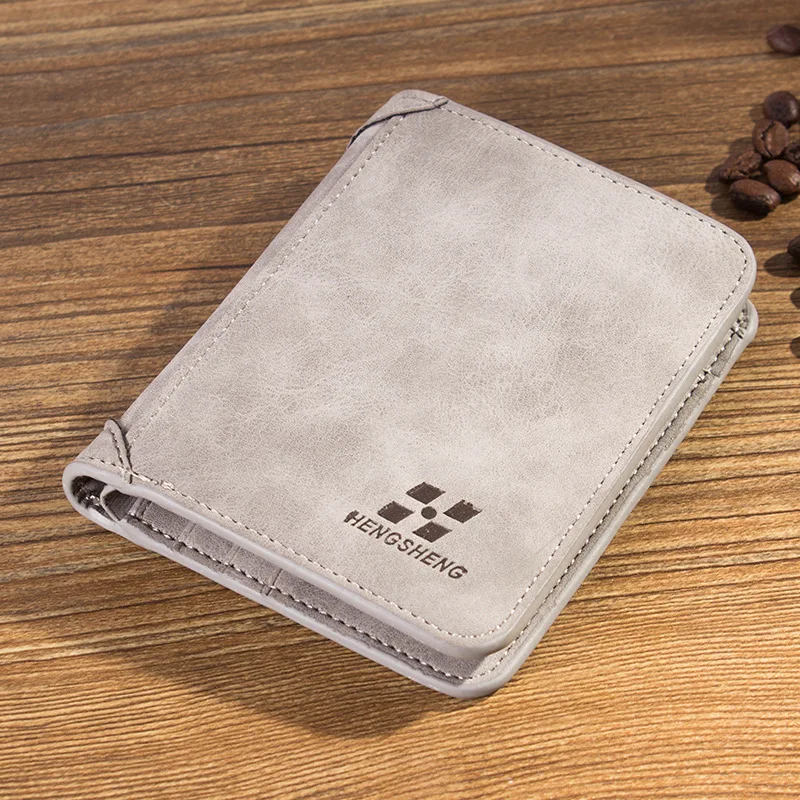 Male short paragraph leather wallet retro matte triple vertical section wallet card holders sim holder matte
