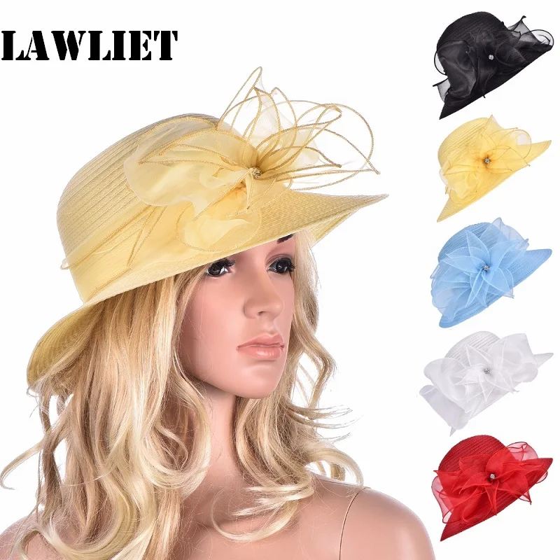 Women Kentucky Derby Floral Wide Brim Church Dress Sun Hat for Women Ladies Floppy Hats Nice